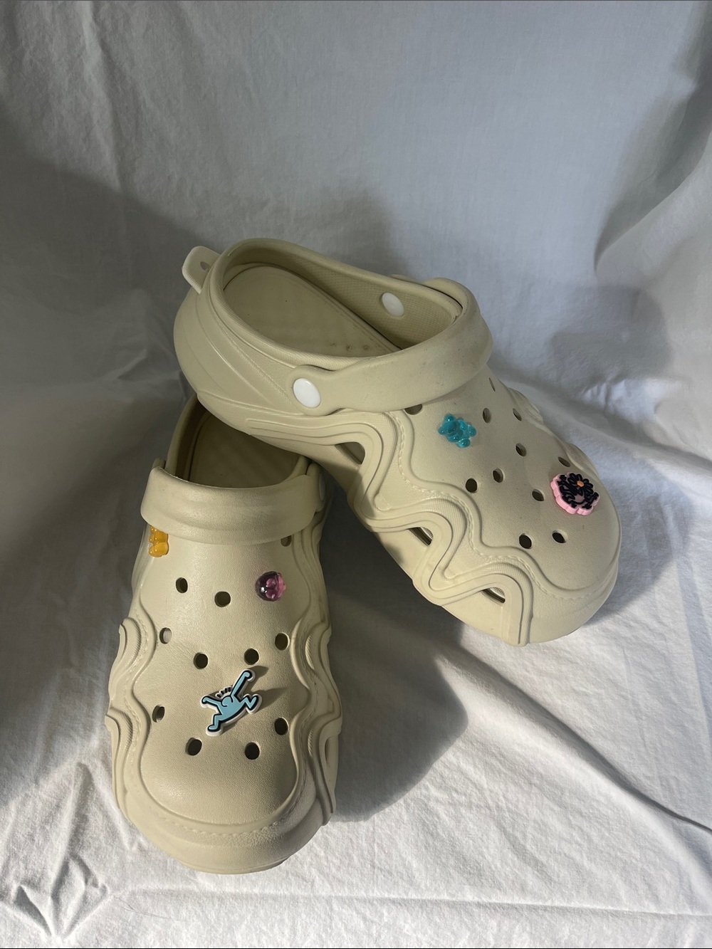 Platform Cream Clog Shoes with Decorative Charms